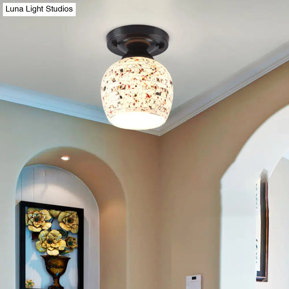 Tiffany Style Handcrafted Glass Ceiling Mounted Light - Shaded Semi Flush Mount 1 - Light Ivory