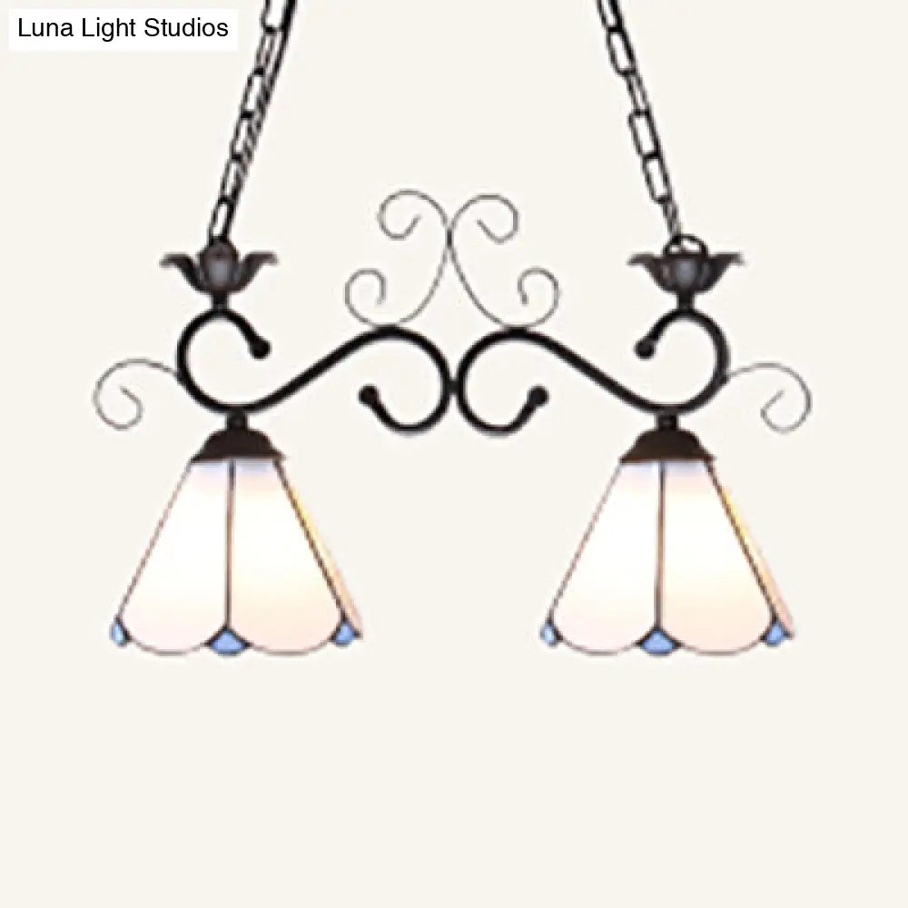 Tiffany Style Island Pendant Light - 2 Lights Black/Blue/White Cone Glass Stainless Steel Perfect
