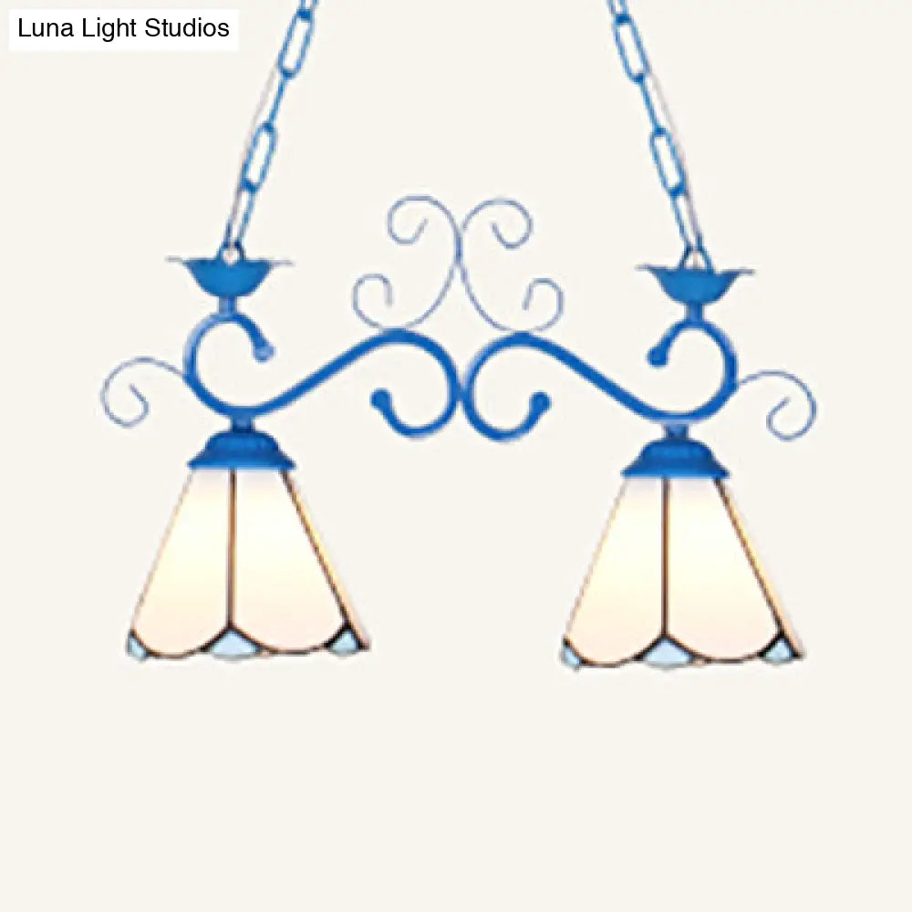 Tiffany Style Island Pendant Light - 2 Lights Black/Blue/White Cone Glass Stainless Steel Perfect