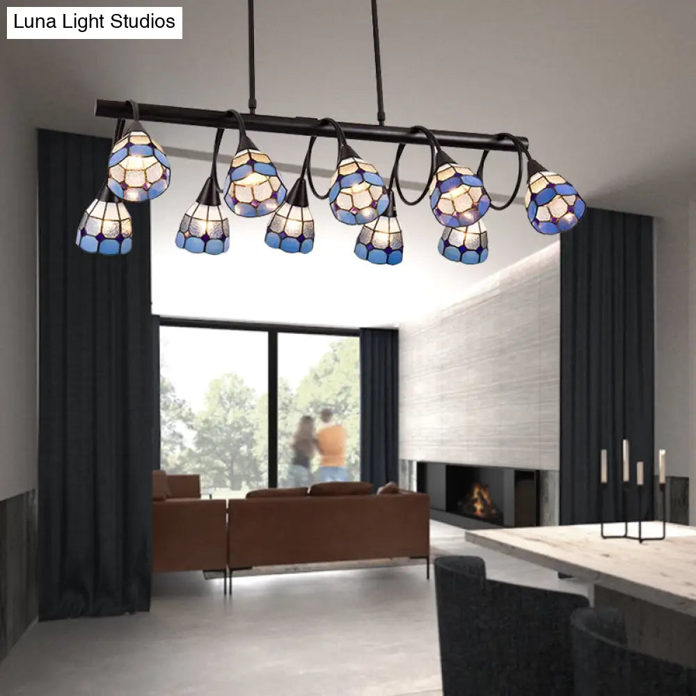 Tiffany Style Kitchen Island Lighting: Dome Shade Hanging Lamp With Blue/Orange & Yellow Stainless