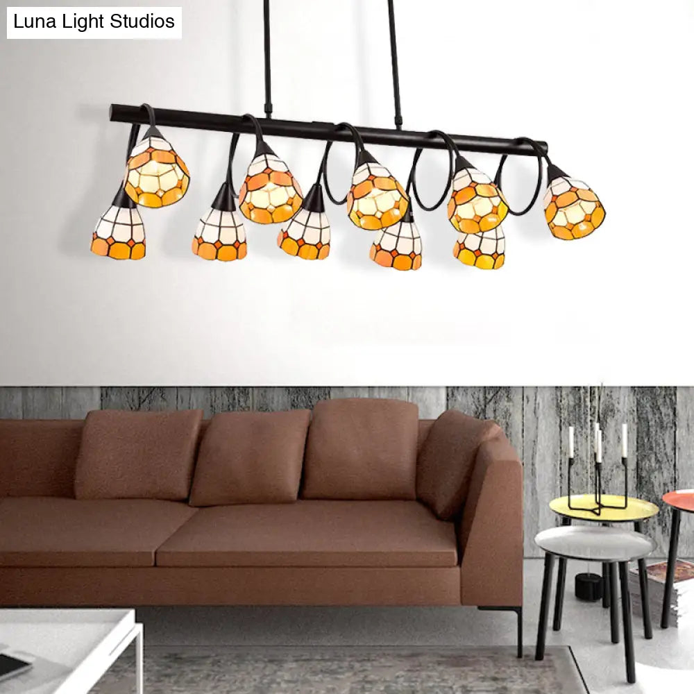 Tiffany Style Kitchen Island Lighting: Dome Shade Hanging Lamp With Blue/Orange & Yellow Stainless