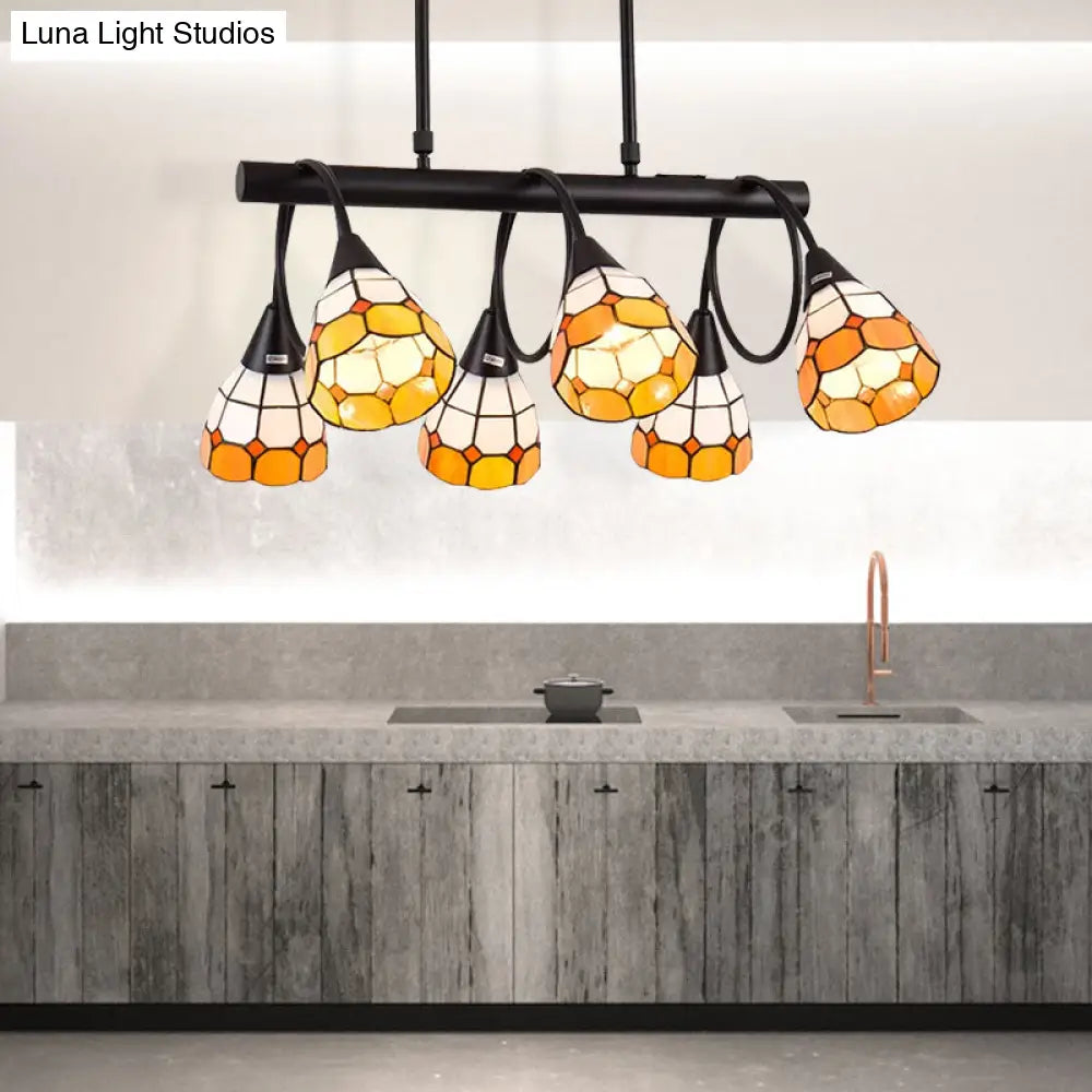 Tiffany Style Kitchen Island Lighting: Dome Shade Hanging Lamp With Blue/Orange & Yellow Stainless