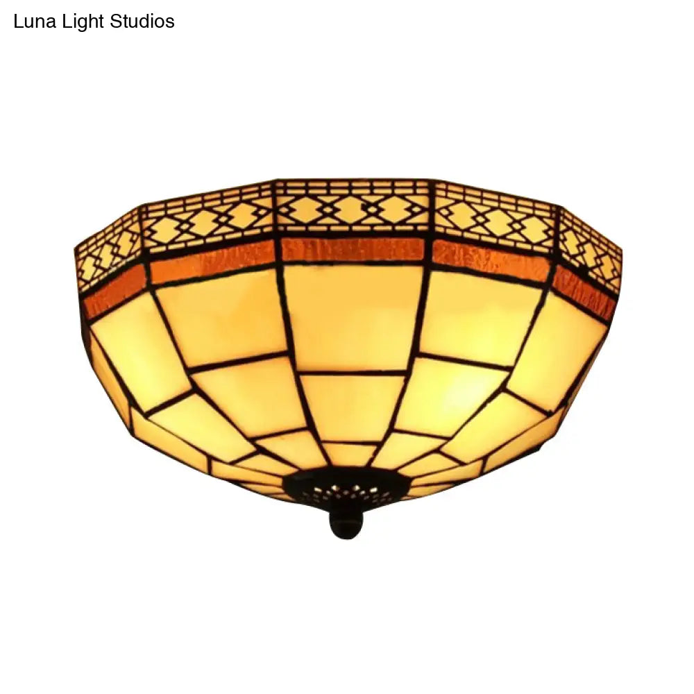 Tiffany Style Mission Ceiling Light: Stained Glass Semi Flush Mount With Geometric Shade Red