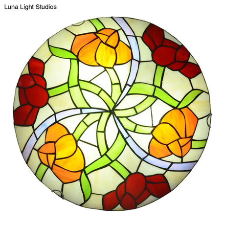 Tiffany - Style Multicolored Stained Glass Flower Flush Mount Ceiling Light Fixture