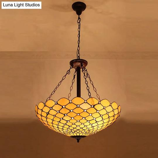 Tiffany-Style Stained Glass Pendant Ceiling Light - Bowl Shade Suspension Lighting Ginger