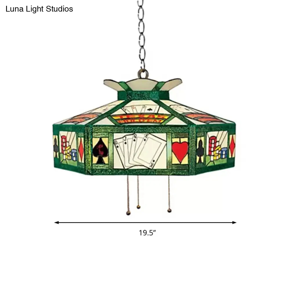 Tiffany-Style Poker Hanging Lamp - Handcrafted Art Glass Pendant Light Fixture (3 Bulbs)