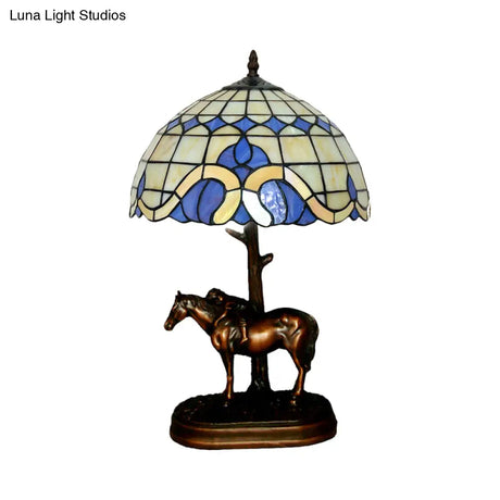 Tiffany-Style Resin Horse Table Lamp: Stained Glass Night Light With Grid Shade