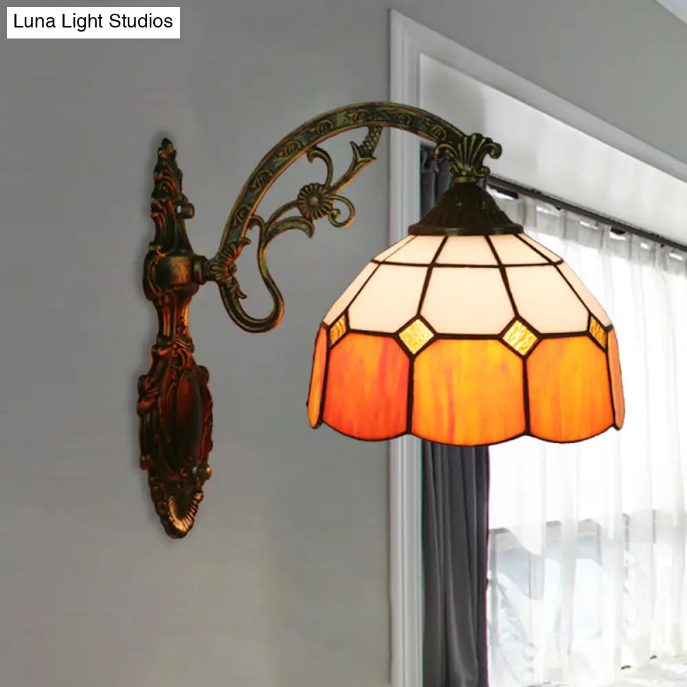 Tiffany Style Scalloped Wall Light-Grid Glass 1 Head Orange/Blue/Pink
