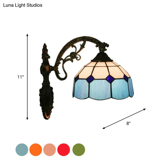 Tiffany Style Scalloped Wall Light-Grid Glass 1 Head Orange/Blue/Pink