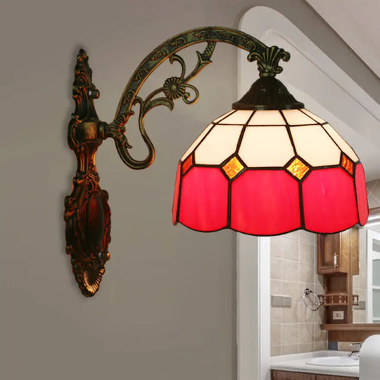 Tiffany Style Scalloped Wall Light-Grid Glass 1 Head Orange/Blue/Pink Red