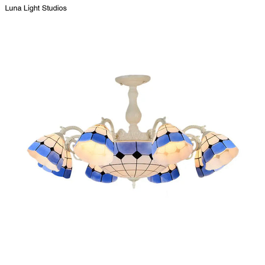 Tiffany-Style Semi Flush Ceiling Lamp: Grid Patterned Blue Cut Glass - Ideal For Living Room Décor