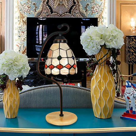 Tiffany Style Shell Flared Table Lamp - 1 Light Accent With Marble Base For Bedroom Bedside Black /