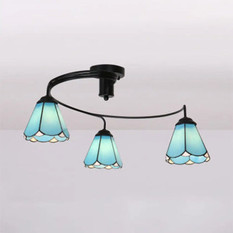 Tiffany Style Stained Glass Ceiling Light Fixture (3/5 Lights) - Semi Flush Mount In