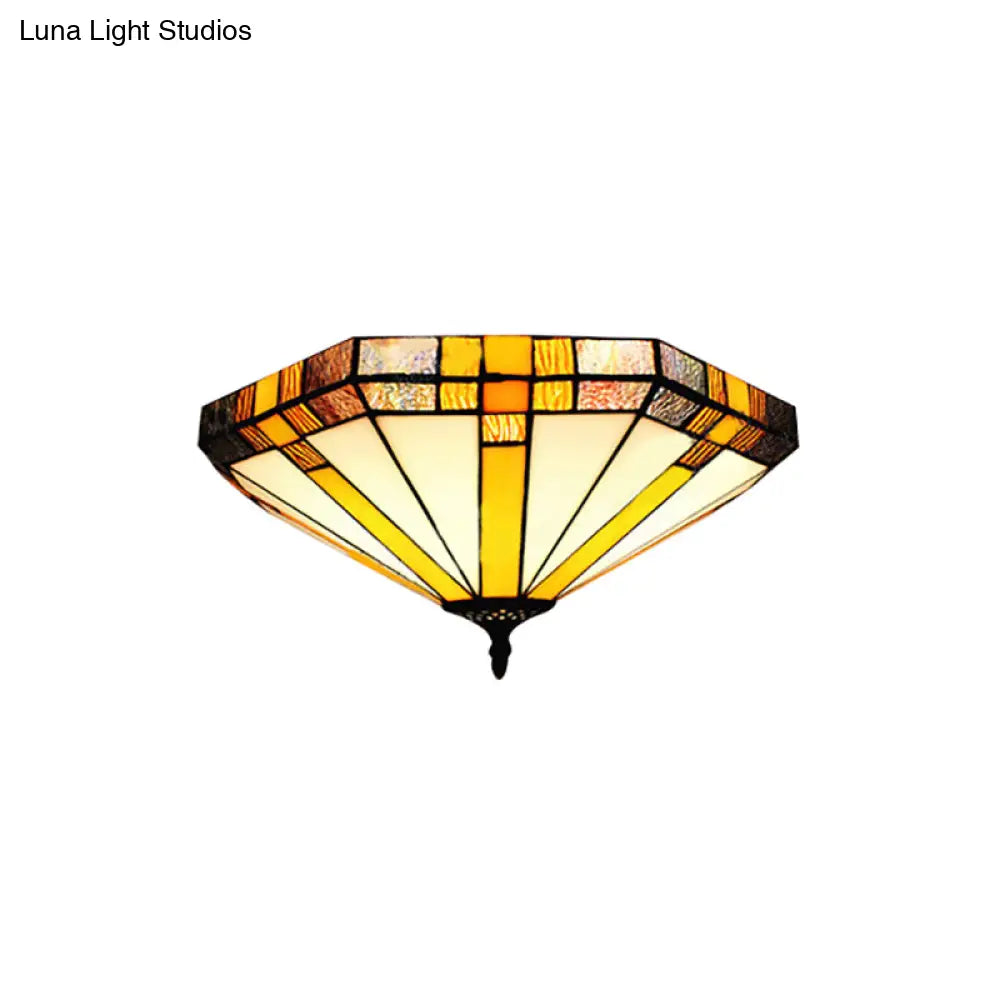 Tiffany Style Stained Glass Ceiling Light Fixture - Geometric Design With 3 Lights