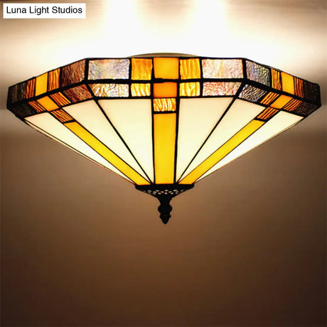 Tiffany Style Stained Glass Ceiling Light Fixture - Geometric Design With 3 Lights