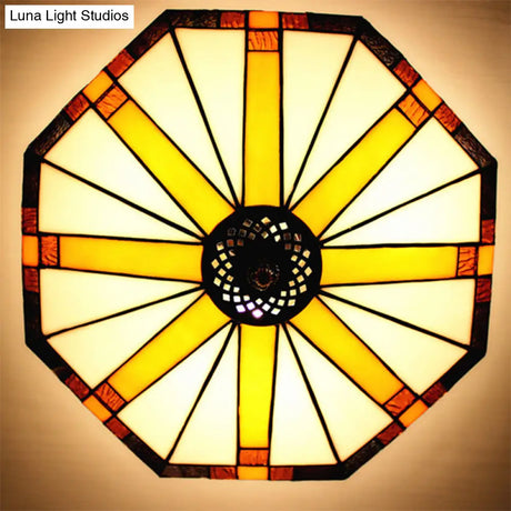 Tiffany Style Stained Glass Ceiling Light Fixture - Geometric Design With 3 Lights