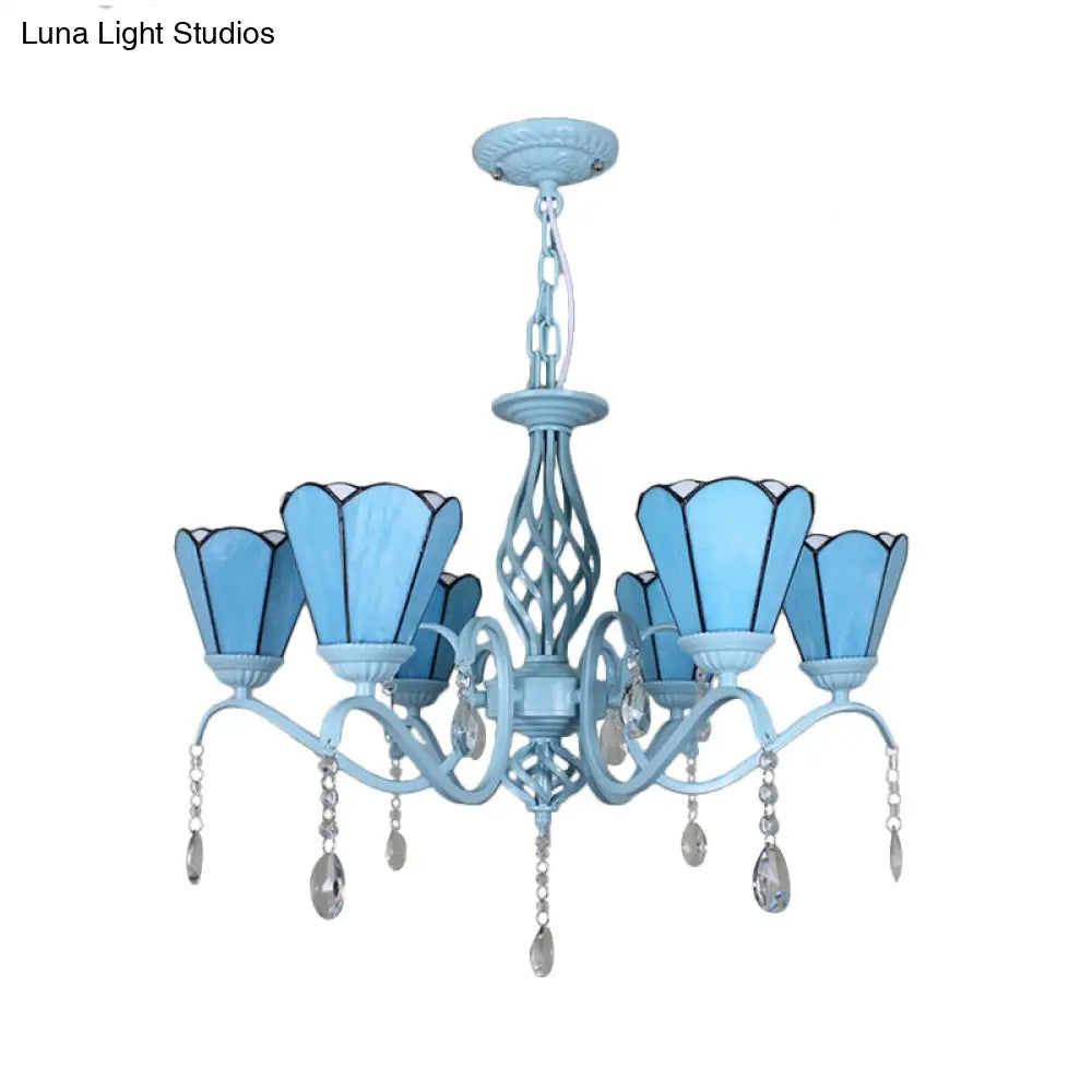 Tiffany Style Stained Glass Cone Pendant Chandelier - Adjustable Chain White/Blue/Clear Perfect For