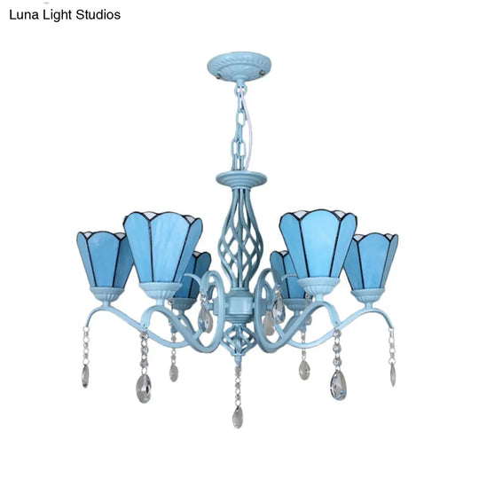 Tiffany Style Stained Glass Cone Pendant Chandelier - Adjustable Chain White/Blue/Clear Perfect For