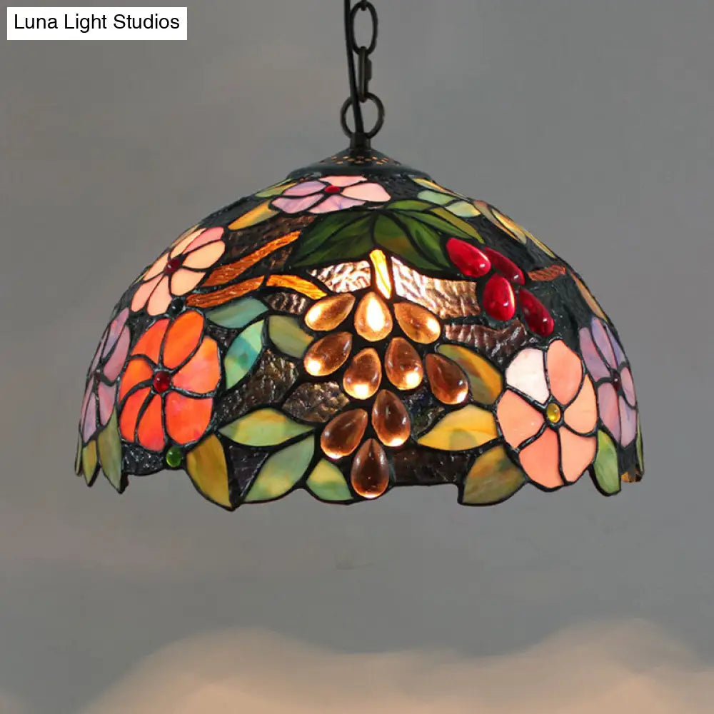 Tiffany-Style Stained Glass Pendant Light - 1-Light Dome Ceiling Hanging Fixture For Restaurants