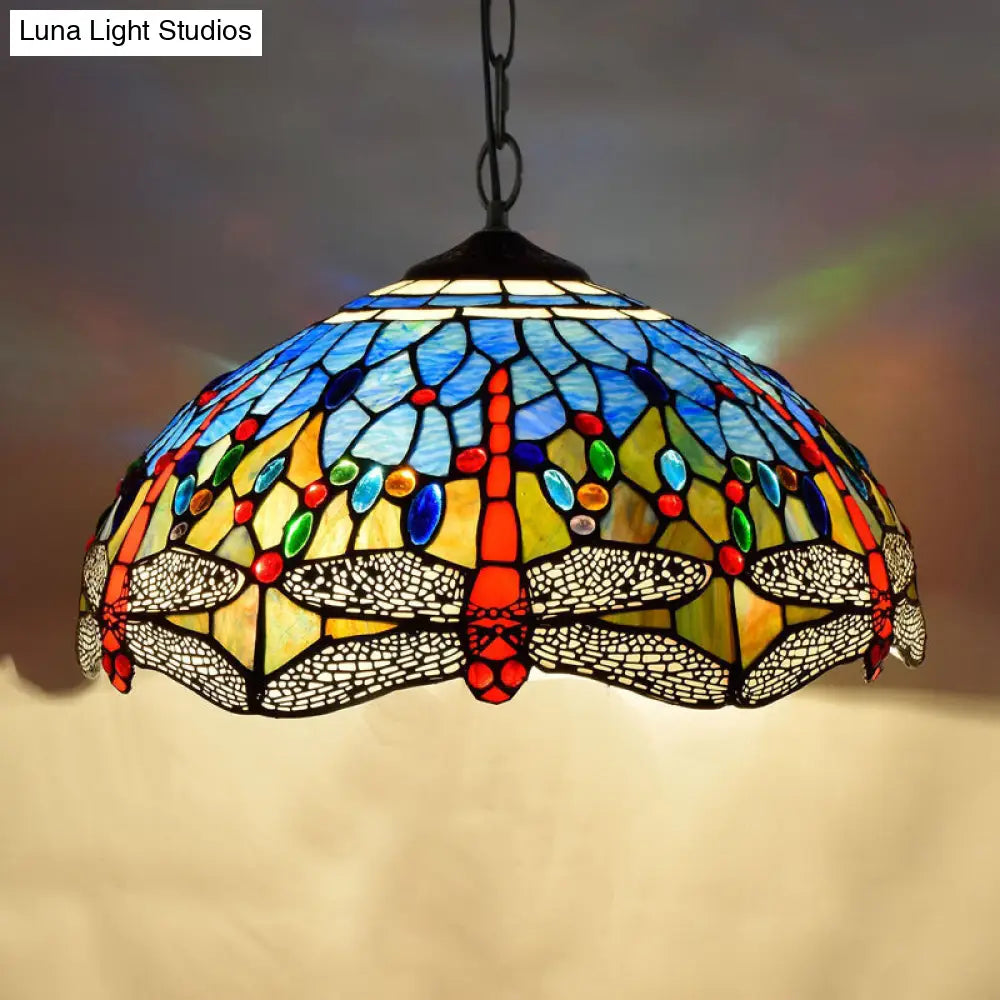 Tiffany-Style Stained Glass Pendant Light - 1-Light Dome Ceiling Hanging Fixture For Restaurants