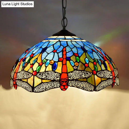 Tiffany-Style Stained Glass Pendant Light - 1-Light Dome Ceiling Hanging Fixture For Restaurants
