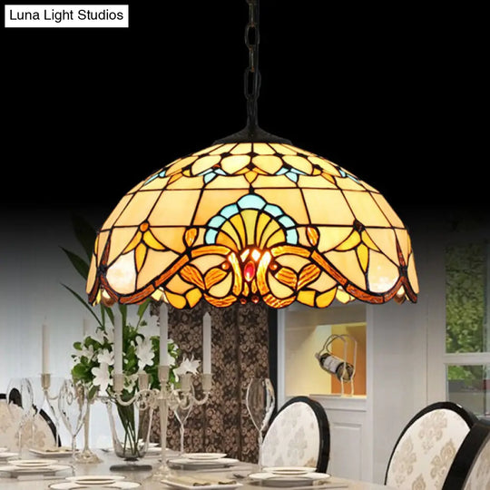 Tiffany-Style Stained Glass Pendant Light - 1-Light Dome Ceiling Hanging Fixture For Restaurants