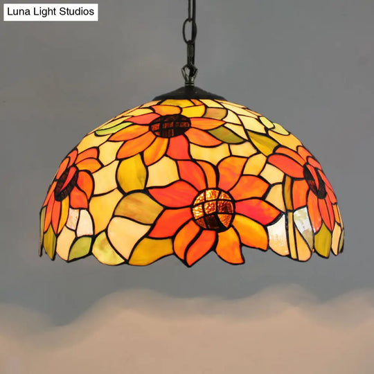 Tiffany-Style Stained Glass Pendant Light - 1-Light Dome Ceiling Hanging Fixture For Restaurants