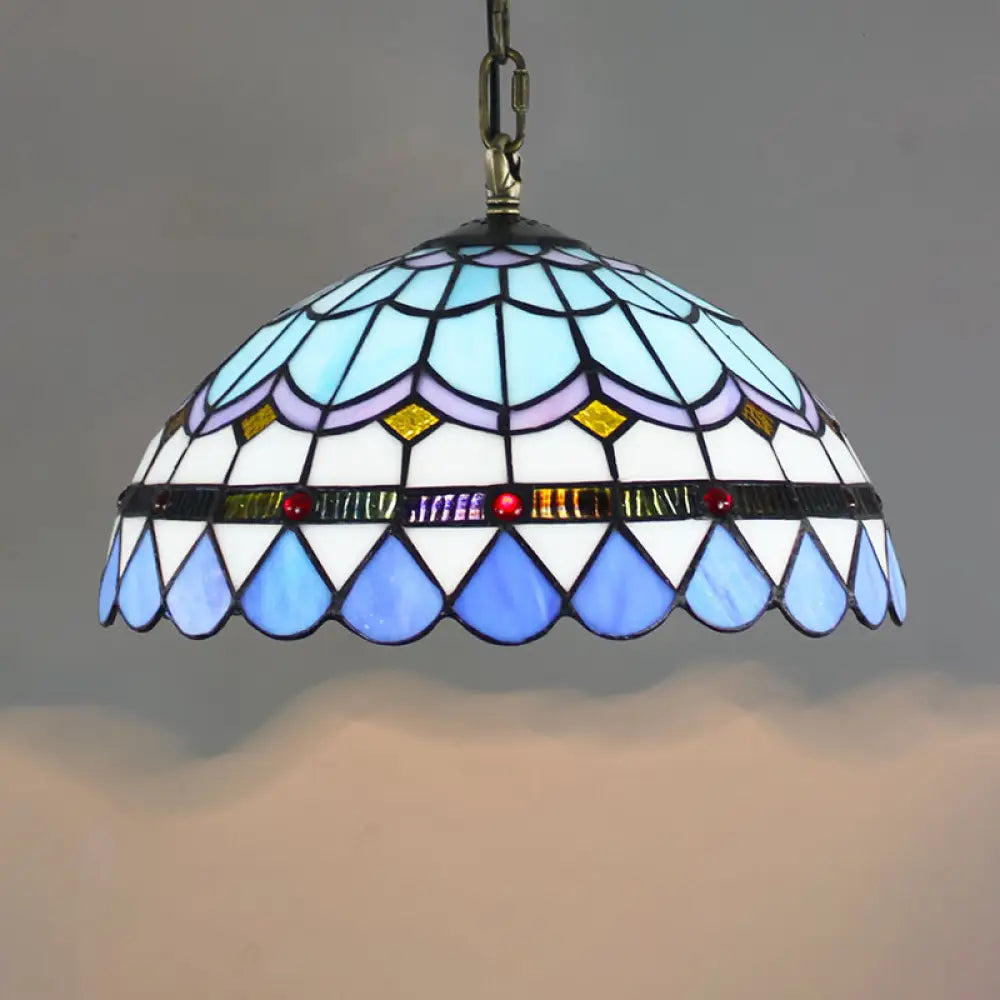Tiffany-Style Stained Glass Dome Ceiling Pendant Light - 1-Light Hanging Fixture For Restaurants