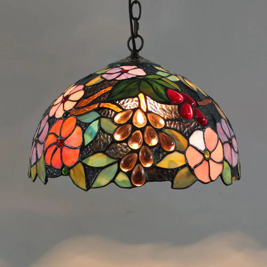 Tiffany-Style Stained Glass Dome Ceiling Pendant Light - 1-Light Hanging Fixture For Restaurants