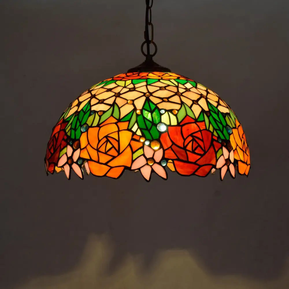 Tiffany-Style Stained Glass Dome Ceiling Pendant Light - 1-Light Hanging Fixture For Restaurants