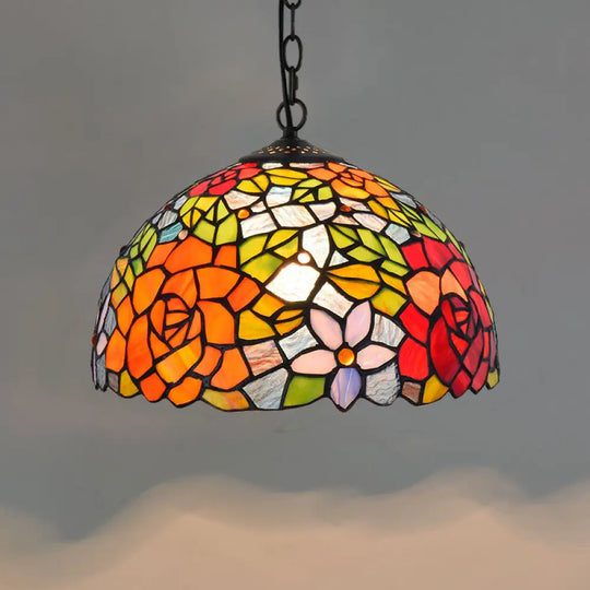 Tiffany-Style Stained Glass Dome Ceiling Pendant Light - 1-Light Hanging Fixture For Restaurants