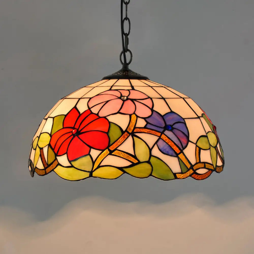 Tiffany-Style Stained Glass Dome Ceiling Pendant Light - 1-Light Hanging Fixture For Restaurants