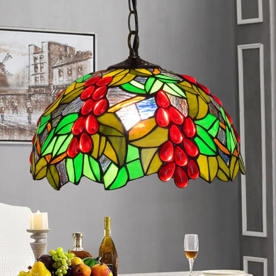 Tiffany-Style Stained Glass Dome Ceiling Pendant Light - 1-Light Hanging Fixture For Restaurants
