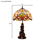 Tiffany Style Stained Glass Dome Table Lamp - Beige/Blue Color Bronze Finish Angel Decoration 1 Bulb