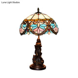 Tiffany Style Stained Glass Dome Table Lamp - Beige/Blue Color Bronze Finish Angel Decoration 1 Bulb