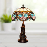 Tiffany Style Stained Glass Dome Table Lamp - Beige/Blue Color Bronze Finish Angel Decoration 1 Bulb