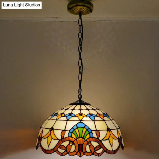 Tiffany-Style Bowl Pendant Light With Stained Glass - Ideal For Dining Room