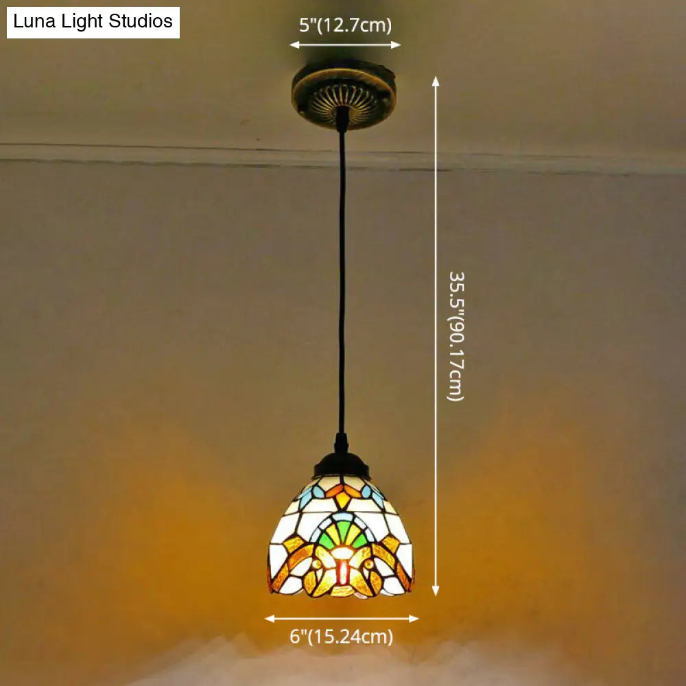 Tiffany-Style Bowl Pendant Light With Stained Glass - Ideal For Dining Room
