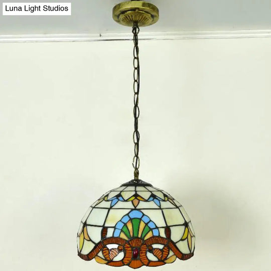 Tiffany-Style Bowl Pendant Light With Stained Glass - Ideal For Dining Room