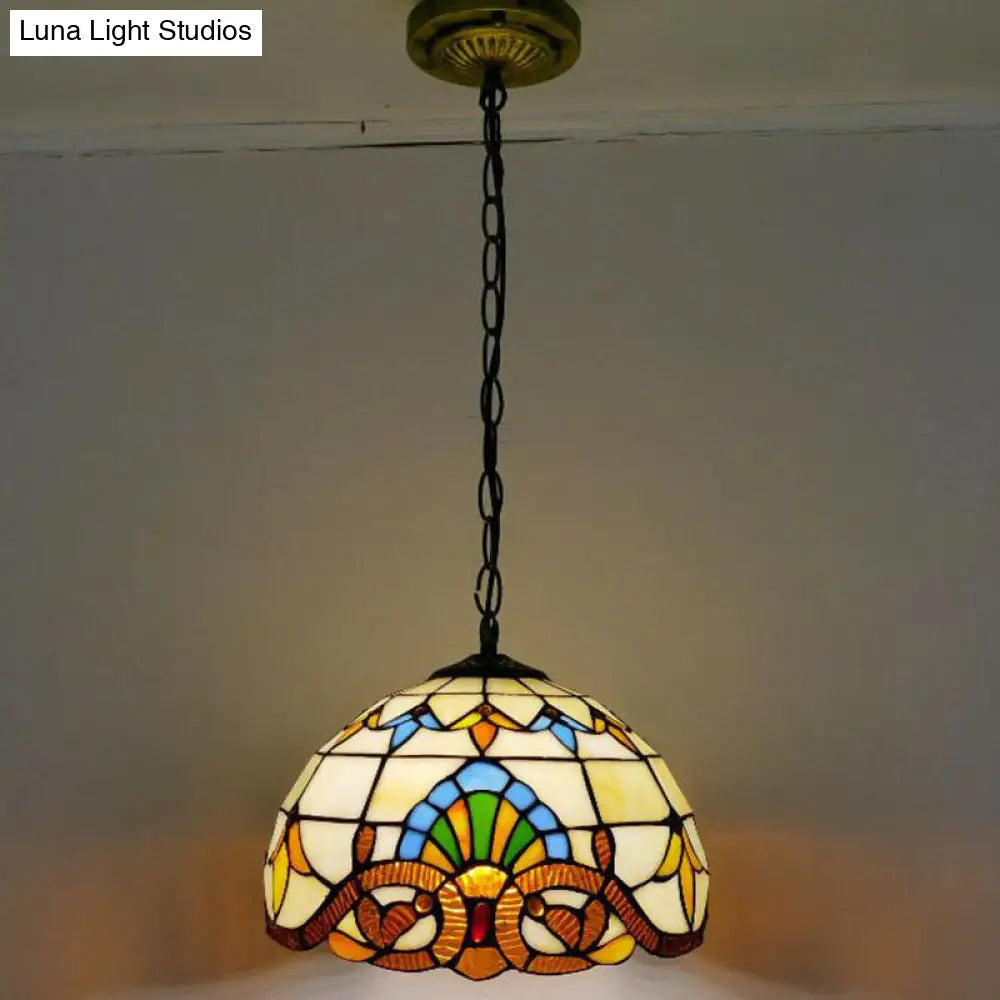 Tiffany-Style Bowl Pendant Light With Stained Glass - Ideal For Dining Room Beige / 12
