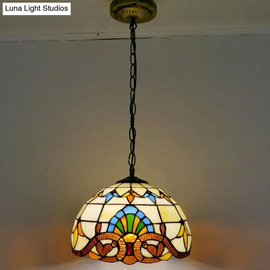 Tiffany-Style Bowl Pendant Light With Stained Glass - Ideal For Dining Room Beige / 12