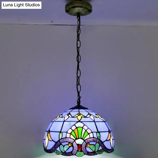 Tiffany-Style Bowl Pendant Light With Stained Glass - Ideal For Dining Room Blue / 12