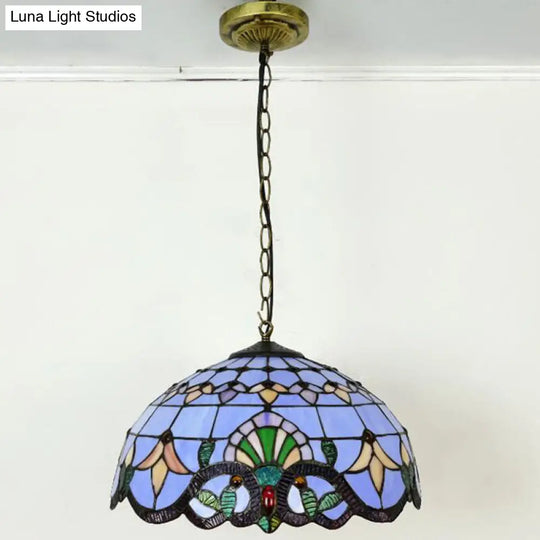 Tiffany-Style Bowl Pendant Light With Stained Glass - Ideal For Dining Room