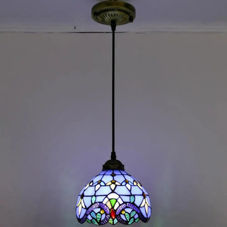 Tiffany-Style Stained Glass Pendant Light: Elegant 1-Light Hanging Lamp For Dining Room Blue / 8’
