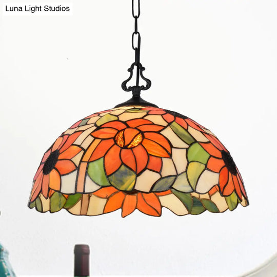 Tiffany-Style Stained Glass Pendant Light Fixture - Black With Victorian/Butterfly/Sunflower Pattern