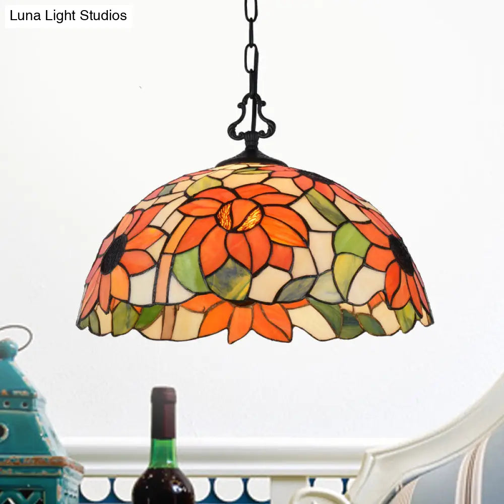 Tiffany-Style Stained Glass Pendant Light Fixture - Black With Victorian/Butterfly/Sunflower Pattern