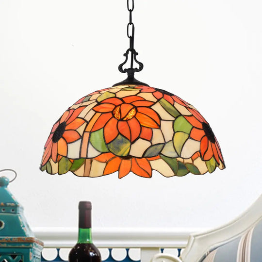Tiffany-Style Stained Glass Pendant Light Fixture - Black Victorian/Butterfly/Sunflower Design /