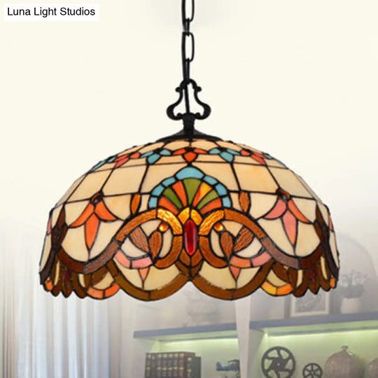Tiffany-Style Stained Glass Pendant Light Fixture - Black With Victorian/Butterfly/Sunflower Pattern