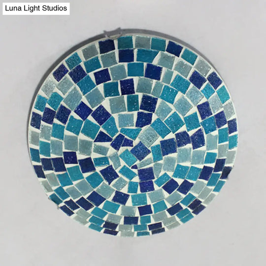 Tiffany Style Stained Glass Round Ceiling Light Fixture - 12/16 Diameter Flush Mount With Shell