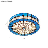 Tiffany Style Stained Glass Round Ceiling Light Fixture - Blue 16’/23.5’ Flushmount With 3/4